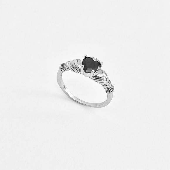 Sterling Silver Claddagh Black CZ Ring, Silver Rings, Irish Ring, Heart Ring - Picture 12 of 16